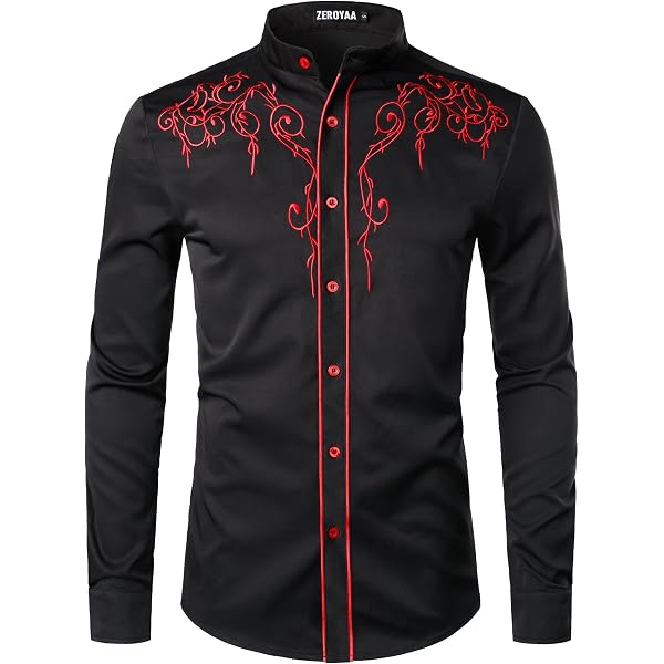 ZEROYAA Men's Hipster Rose Floral Print Slim Fit Long Sleeve Button-Up Shirt - Black Royal, Size Large - View #9