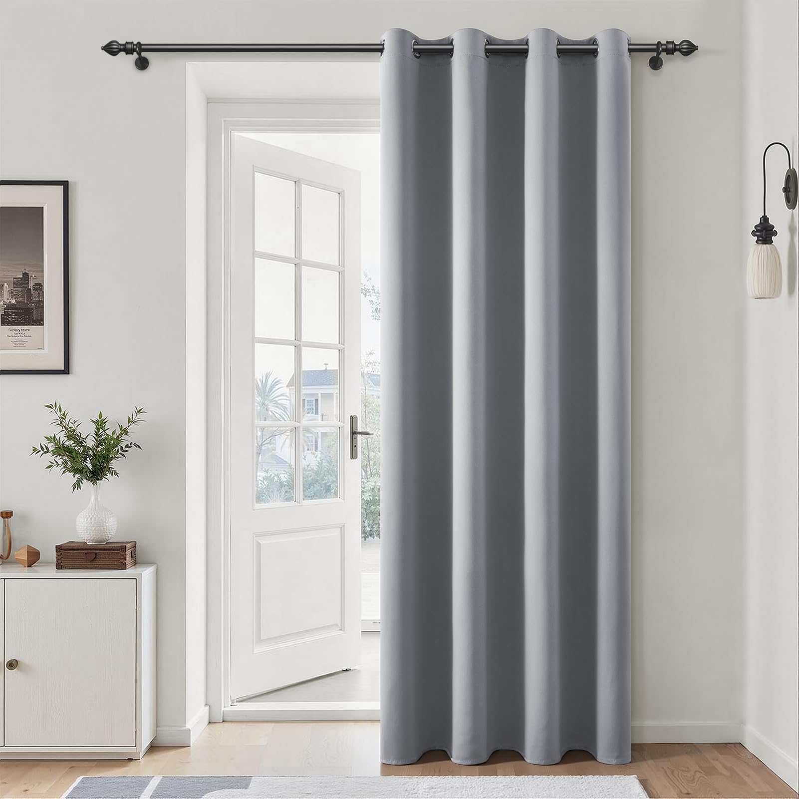 MRTREES Grey Blackout Curtain 84 Inch Drop, Thermal Door Curtain with Eyelet for Bedroom and Living Room, 1 Panel 132x214 CM 52x84 Inch Light Grey