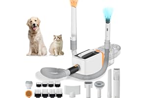 BUPPLEE Dog Grooming Kit, 3 In 1 Pet Hair Removal Tool, 15000pa Pet Grooming Vacuum for Dogs, 7 Suction Levels and 6 Grooming Tools Provide Pets With a Delightful Grooming Experience