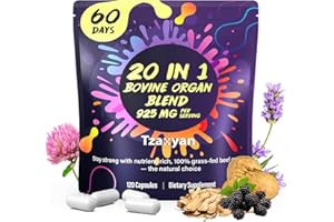 TZAXYAN 20-In-1 Beef Organ Supplement for Women, 925MG Grass Fed Beef Liver, Uterus, Ovary & 3 more with Maca, DIM, Black Cohosh, Vitamin & Mineral, Bovine organ Capsules for Hormone Balance, Energy, 60 Days