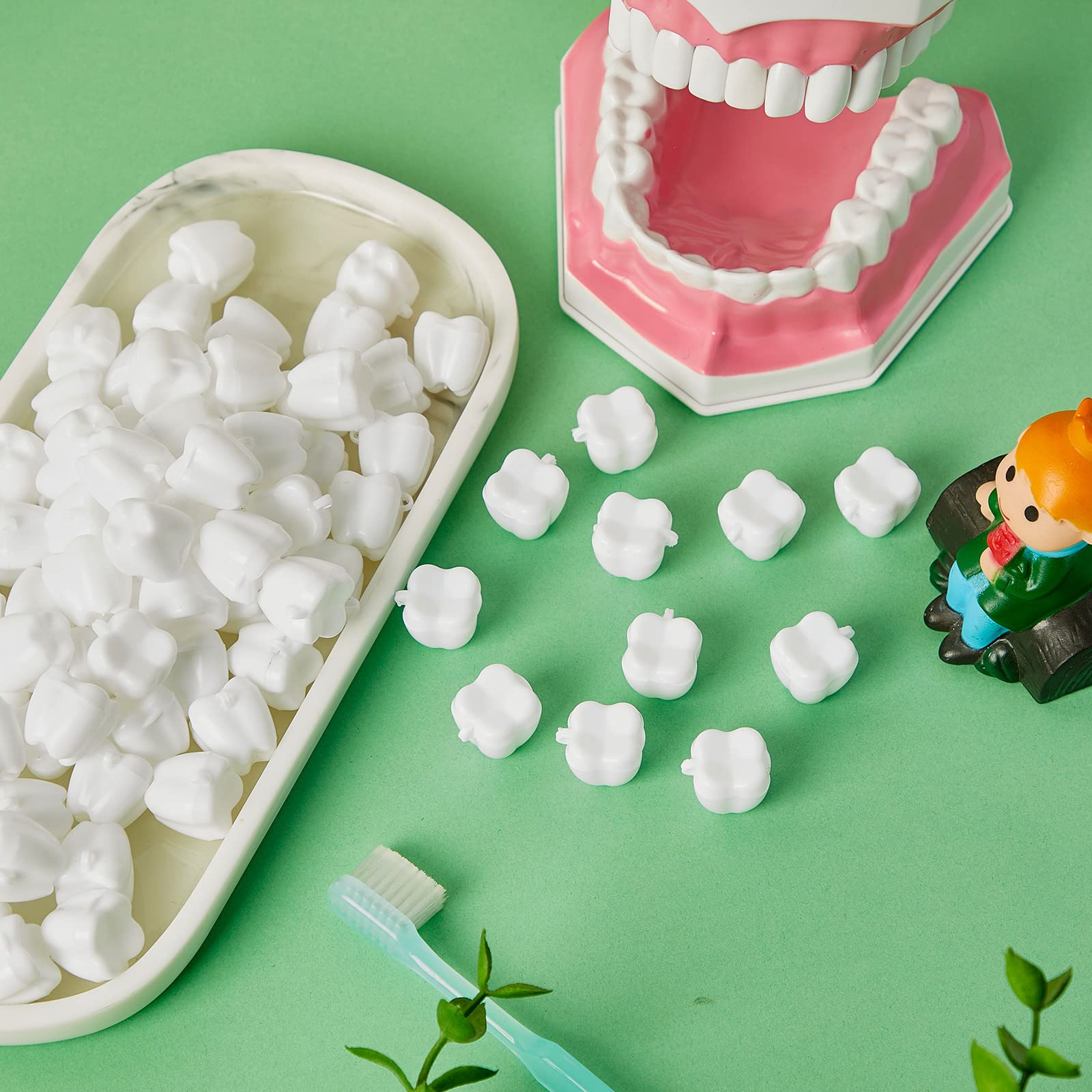 100 Pcs White Savers Plastic School Tooth Holders for Boys and Girls Fairy Box Tooth Holders for Kids Keepsake Goodie Bag Fillers Party Favor Dentist Office, 0.6 x 0.75 x 0.6 Inch
