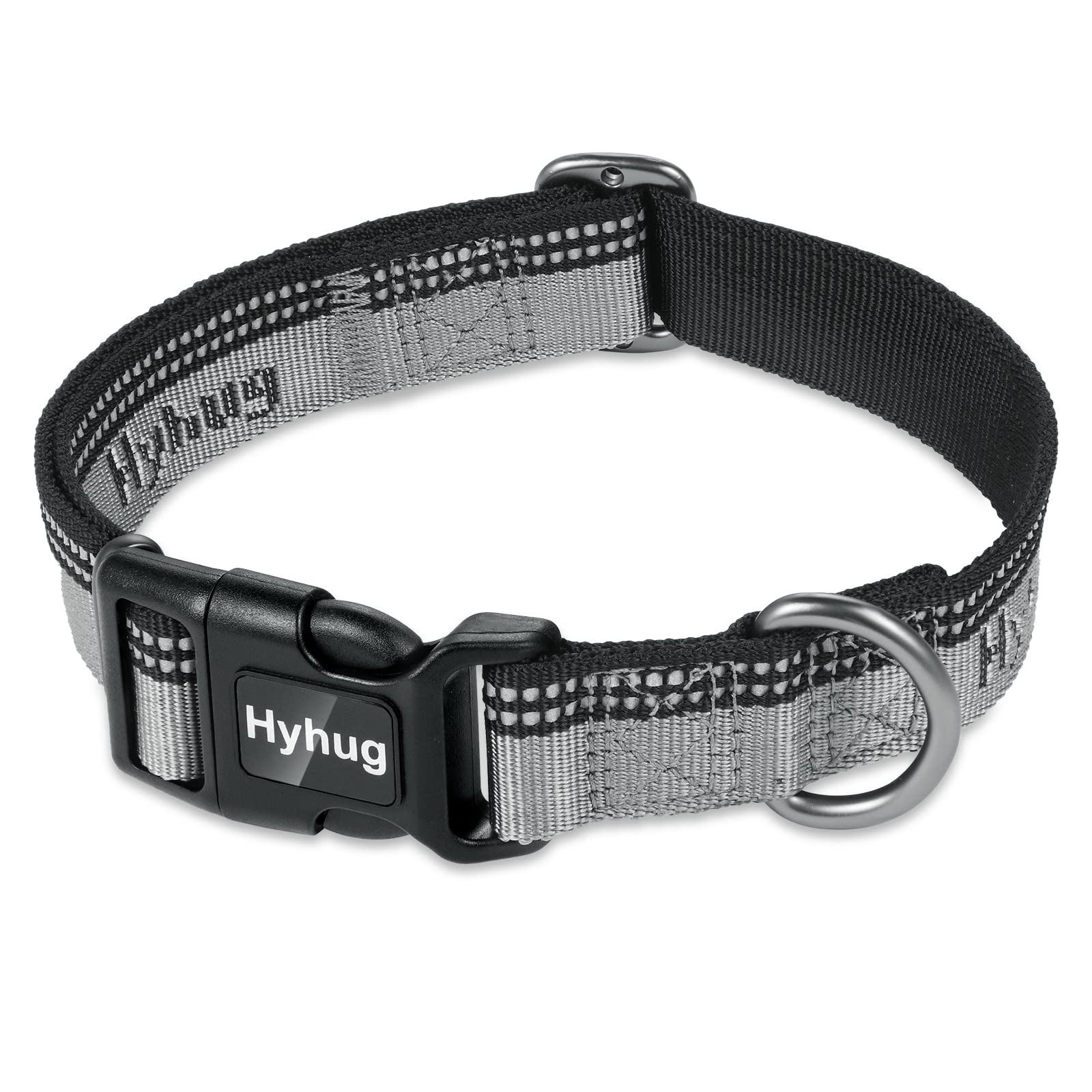 Hyhug Design Two-color nylon Jacquard Webbing, Heavy-duty Classic Basic Collar, Quick Release Buckle, Specially Designed for Gentle Dogs. (Medium, Ultimate Gray)