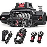 XYCLE 12,000 lb Winch, 12V Electric Winch with 1/2&rdquo; Synthetic Rope | All-metal Shell 12,000 lb recovery winch with 1/2 in. x 70 ft. synthetic rope for Jeep, SUV, truck and trailer recovery.