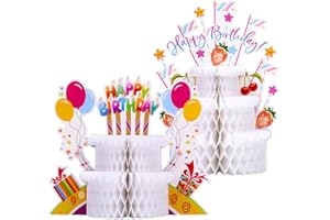 2 Pieces Happy Birthday Decorations, Birthday Cake Honeycomb Centerpiece, Birthday Party Supplies Colorful Table Decor for Ki
