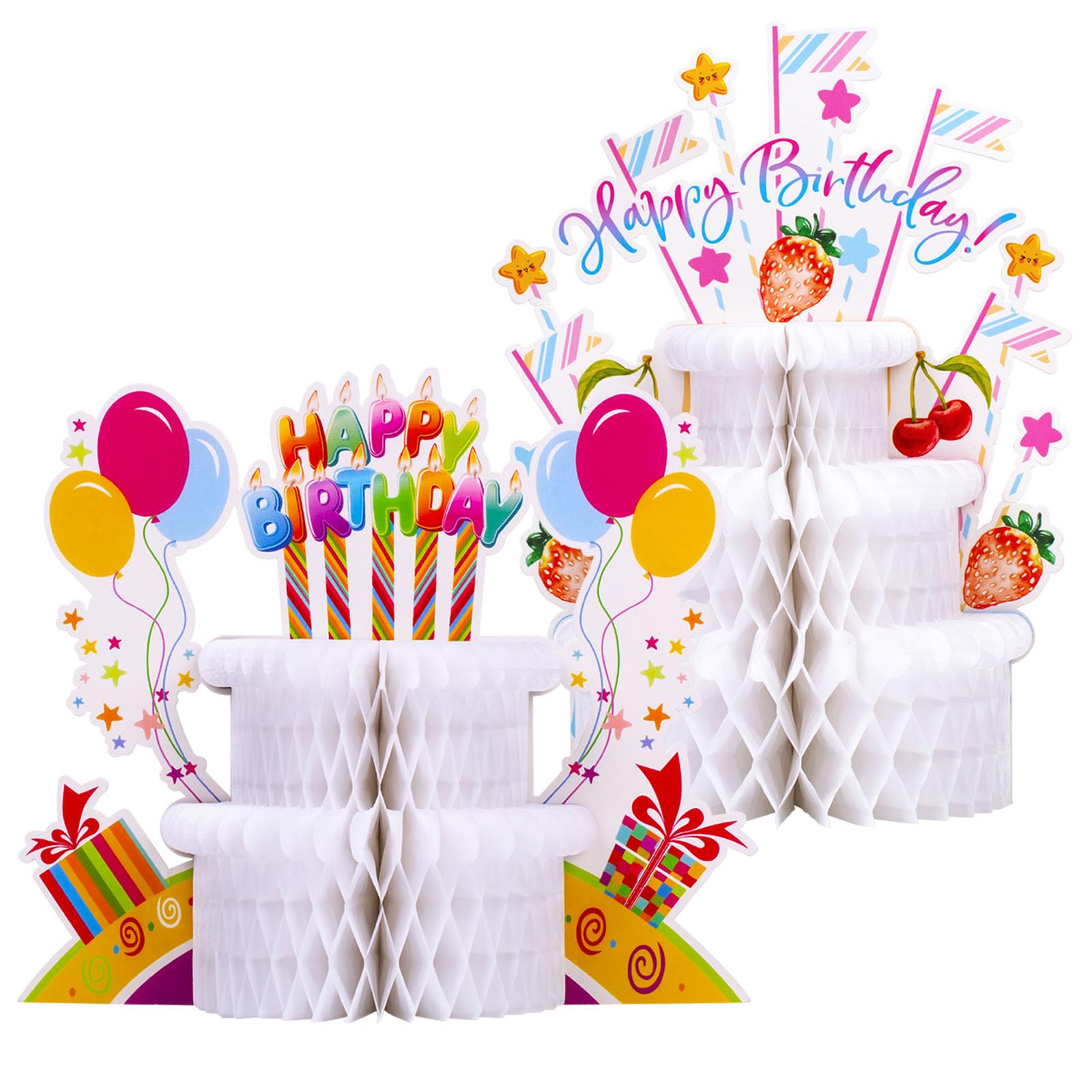 Photo 1 of 2 Pieces Happy Birthday Decorations, Birthday Cake Honeycomb Centerpiece, Birthday Party Supplies Colorful Table Decor for Kids, Women, Adults