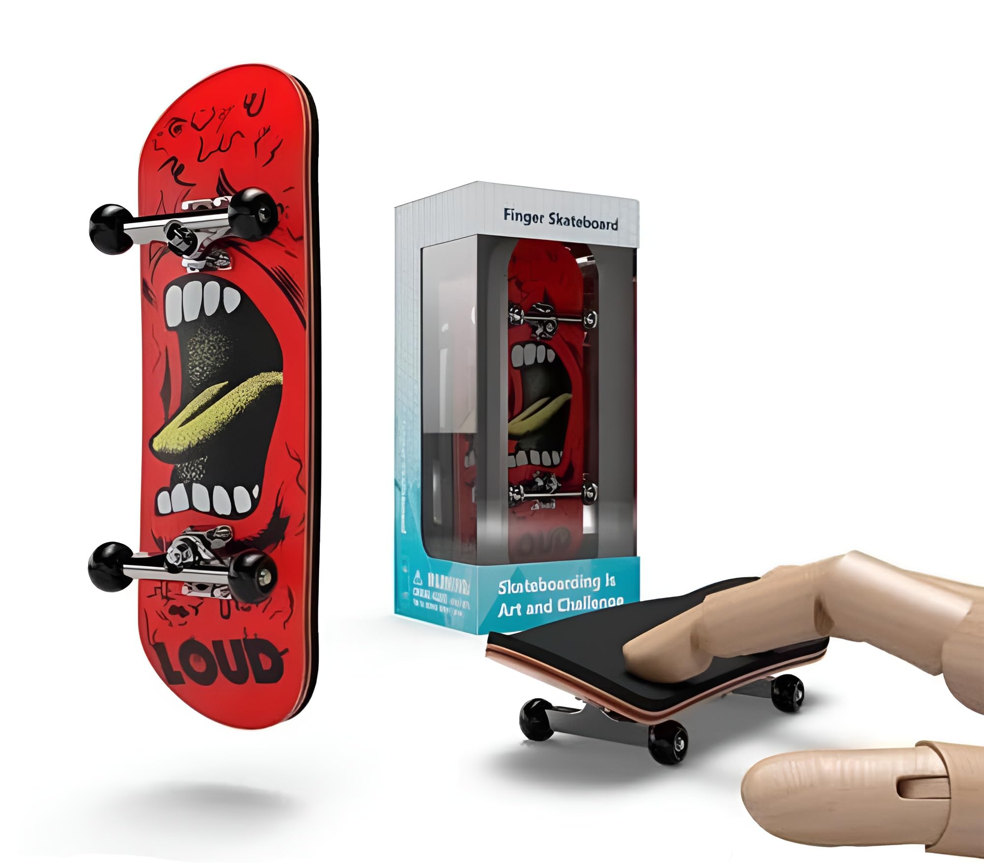 BIGH Professional Fingerboard in Natural Maple Wood - Finger Skateboard - Small Finger Skate - Colour: Loud