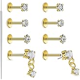 Xnsjeyy 20G 18G 16G Threadless Flat Back Earrings Nose Studs 316L Surgical Steel Tragus Forward Helix Conch Cartilage Lobe Earrings Stud Medusa Labret Monroe Lip Ring Piercing Jewelry For Women Men