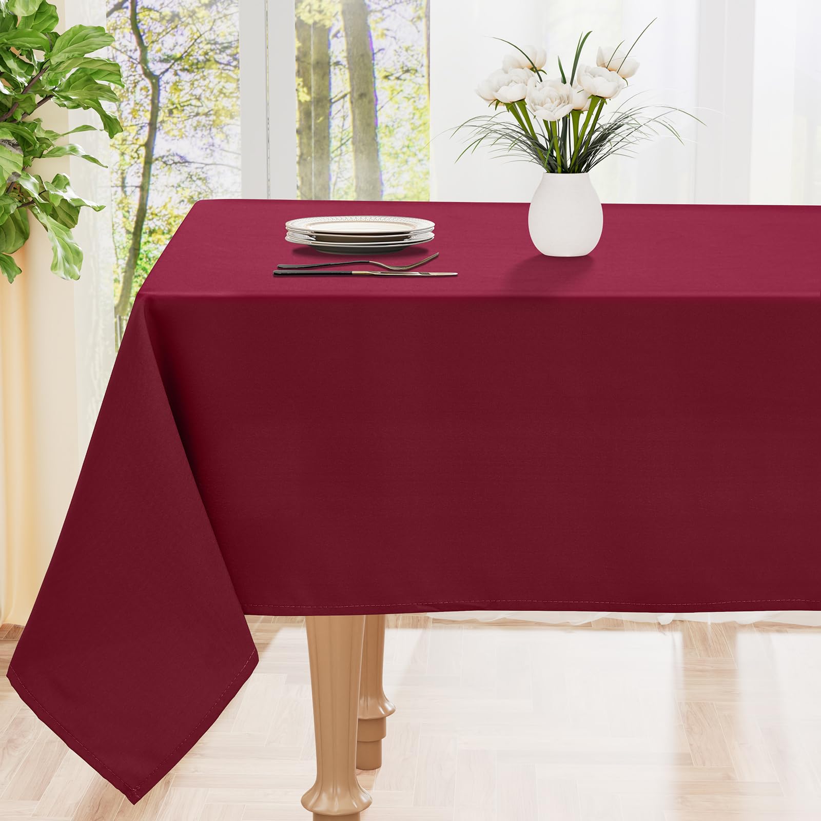smiry Table Cloth Wipe Clean Rectangular 140x240 cm, Wipeable Water Resistant Polyester Tablecloth, Washable Fabric 8 to 10 Seater Dining Table Cover for Kitchen Indoor Outdoor, Wine Red