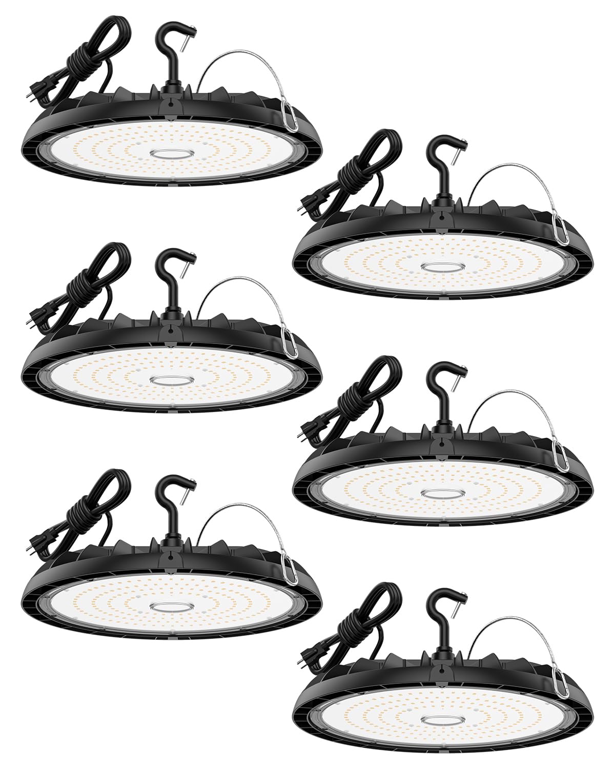 Photo 1 of Glitgate 250W UFO LED High Bay Shop Light 6-Pack 150LM/W 37,500LM Output High Bay Led Lights 100-277V IP65 Waterproof Commercial Warehouse Lighting Fixture 5000K Daylight for Garage, Workshop, Factory