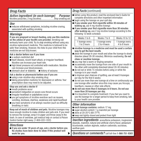 AMAZON BASIC CARE NICOTINE POLACRILEX LOZENGE, 2 MG (NICOTINE), CHERRY FLAVOR, STOP SMOKING AID, QUIT SMOKING, REDUCES CRAVINGS, 168 COUNT