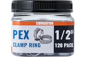 (120 Pack) SUNGATOR 1/2 Inch Pex Crimp Rings, Stainless Steel 1/2" Cinch Clamp Ring, Pex Clips for Tubing Pipes Connection, Single Ear Hose Clamp for Plumbers & DIY Users