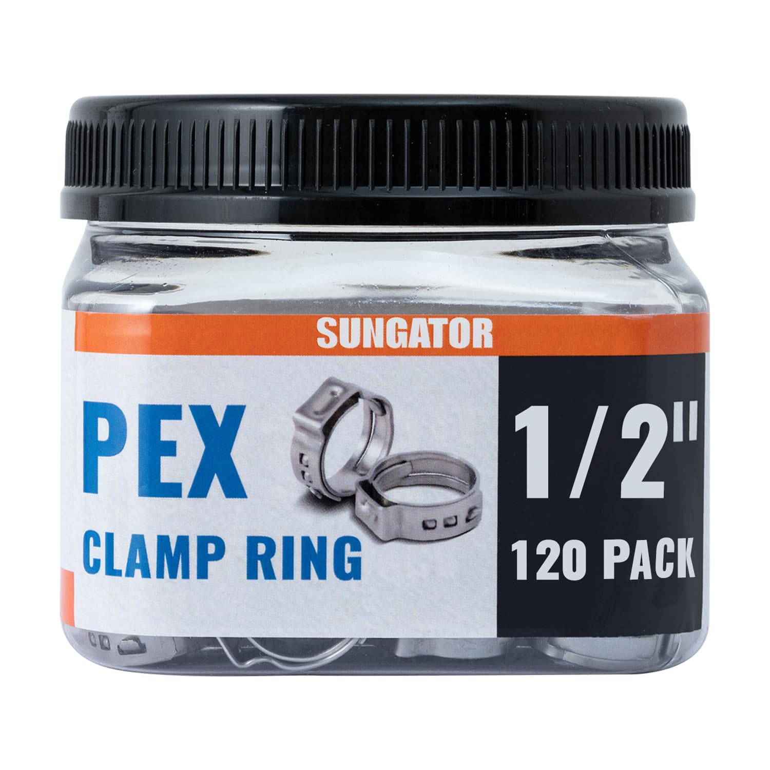 Photo 1 of (120 Pack) SUNGATOR 1/2 Inch Pex Crimp Rings, Stainless Steel 1/2" Cinch Clamp Ring, Pex Clips for Tubing Pipes Connection, Single Ear Hose Clamp for Plumbers & DIY Users