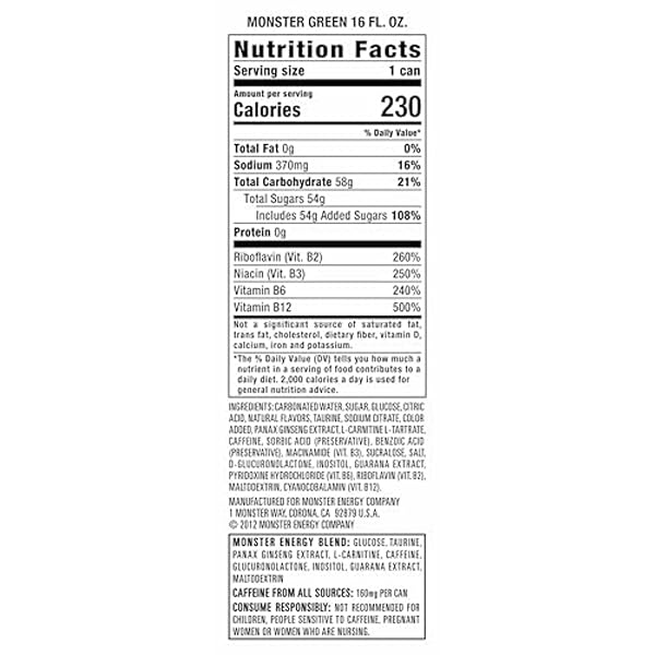 MONSTER ENERGY DRINK, GREEN, ORIGINAL, 16 OUNCE (PACK OF 15)