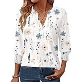 GKBK Womens 3/4 Sleeve Shirts V Neck Dressy Casual Spring Summer Blouses with Smocked Cuffs
