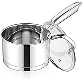 E-far Stainless Steel Saucepan with Lid, 3 Quart Sauce Pan Induction Pot for Cooking, Boiling, Compatible with All Stoves, Healthy & Non Toxic, Oven & Dishwasher Safe