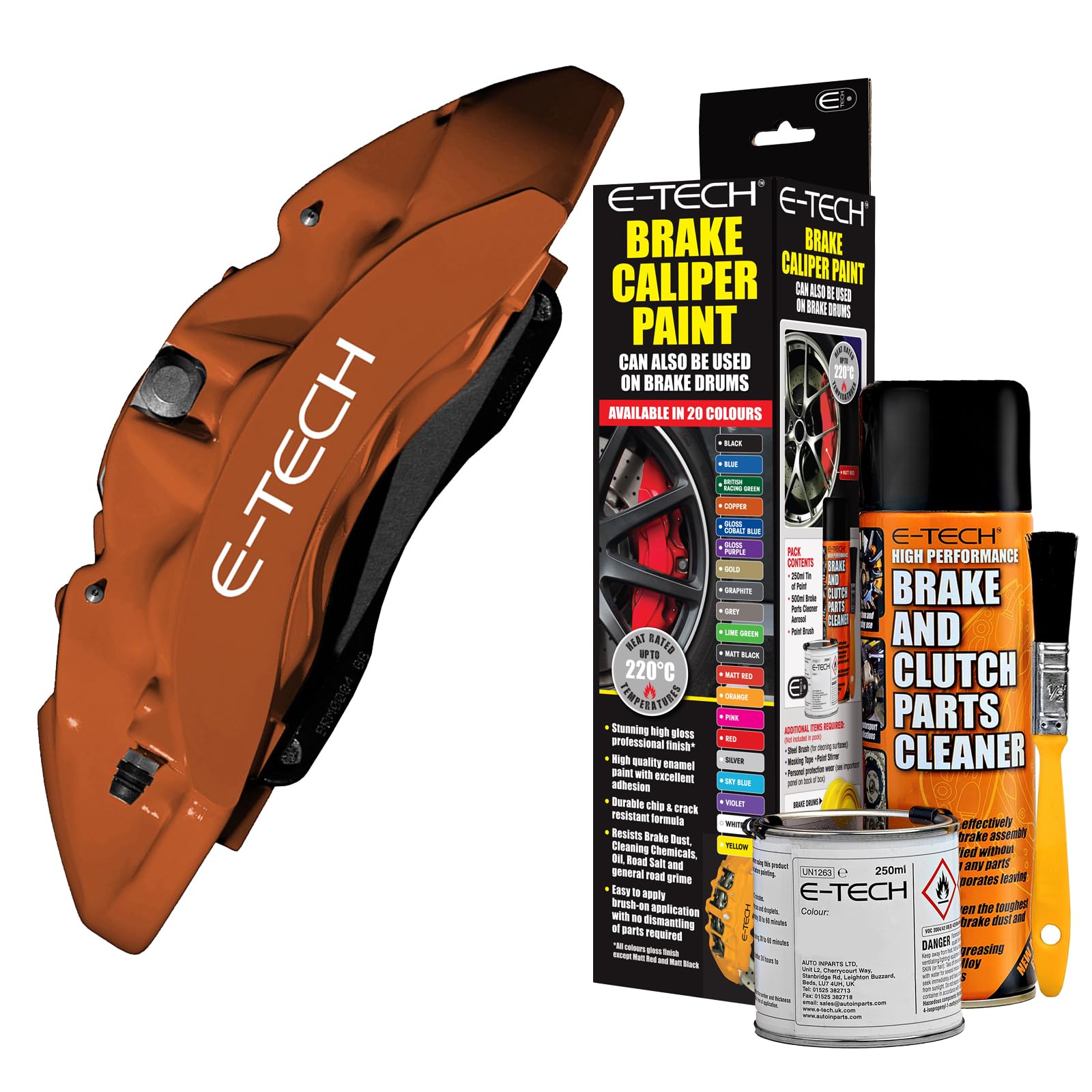 E-TECH Copper Brake Caliper/Drum Paint - EBCP-C - Complete Kit Inc Paint/Cleaner & Brush