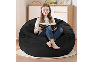 Homguava 2FT Bean Bag Chair: 2' Bean Bags with Memory Foam Filled,Comfy Beanbag Chairs Round Bean Bag Sofa with Dutch Velvet Cover-Black