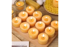 UGBEM 10 Packs Beeswax Tealight Candles Bulk,6 Hours 100% Pure Beeswax Tea Lights Candle in Clear Cup,Natural Scent Bees Wax Candles Small Smokeless Clean Burning Perfect for Home Decor for Party Christmas