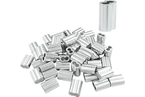 Murtenze 50Pcs 3/16" Wire Rope Sleeve, Aluminum Cable Crimp Sleeves, Crimping Loop Sleeve for Cable and Wire Rope Crimp Double Barrel Crimp Sleeves(M5-3/16")