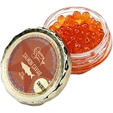 Cold-Smoked Salmon Caviar (Ikura) &ndash; Grade #1 Salmon Roe, Oak Bourbon Barrel Smoked, Large Firm Pearls, Gourmet Seafood Topping, 1 oz Glass Jar