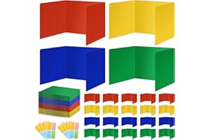 BCABO 24 Pack Colorful Privacy Floders for Student Desks - Durable Plastic Erasable - Testing Dividers for Classroom - Easy Clean Privacy Shields for Student Testing Desk dividers- Includes Extra Labels