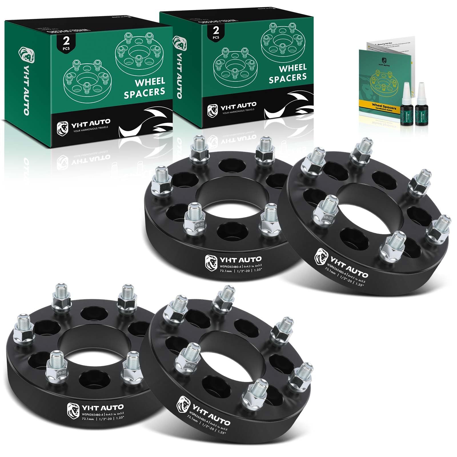 Photo 1 of YHTAUTO 6x4.5 to 6x5.5 Wheel Adapters 1.25" Compatible with Dodge Models: Durango Dakota Viper, Tire Adapters w/1/2-20 & 12.9 Grade Studs, 73.1mm Center Bore 6 Lug 4PCS Black