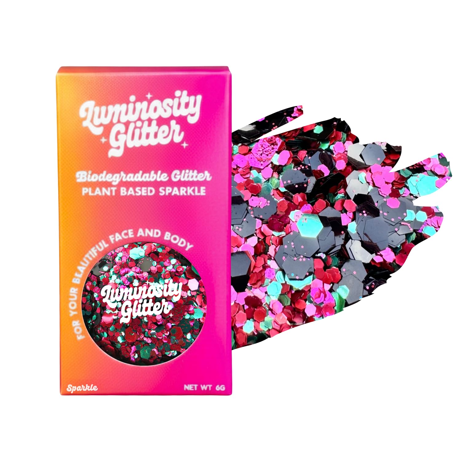 Luminosity Glitter Watermelon Biodegradable Glitter - Cosmetic Face and Body Glitter - Vegan Sparkle Festival 6 Gram Pot