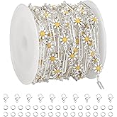 YOUBEIYEE 16.4 Feet Silver Plated Brass Chain for Jewelry Making Silver Paperclip Chain Enamel Daisy Flower Chains Bulk with Jump Rings Lobster Clasps