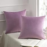 Phantoscope Pack of 2 Velvet Decorative Throw Pillow Covers Soft Solid Square Cushion Case for Couch Light Purple 18 x 18 inches 45 x 45 cm