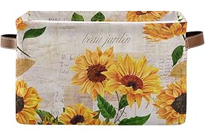 DOMIKING Rectangular Storage Bin Watercolor Vintage Sunflowers Basket with Handles - Nursery Storage, Laundry Hamper, Book Bag, Gift Baskets