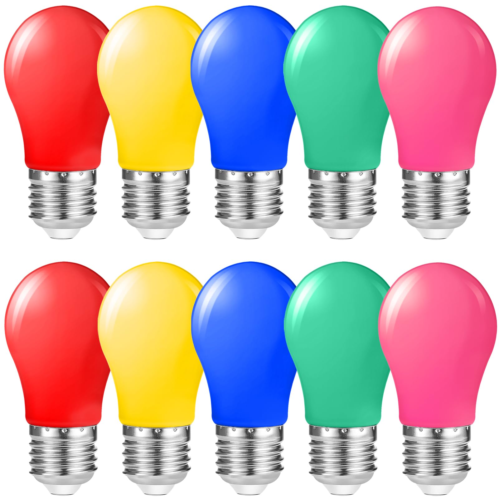Suncan 10 Pack of E27 Screw Cap Coloured LED Light Bulbs Lamps for Outdoor Patio Party Christmas, Red Yellow Green Blue Pink