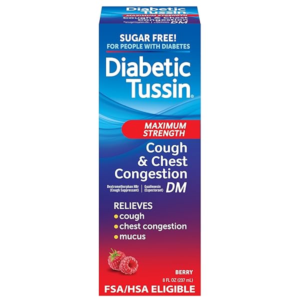 DIABETIC TUSSIN DM MAX STRENGTH COUGH & CHEST CONGESTION RELIEF, SAFE FOR DIABETICS, BERRY FLAVORED, 8 FL OZ. (PACK OF 1)
