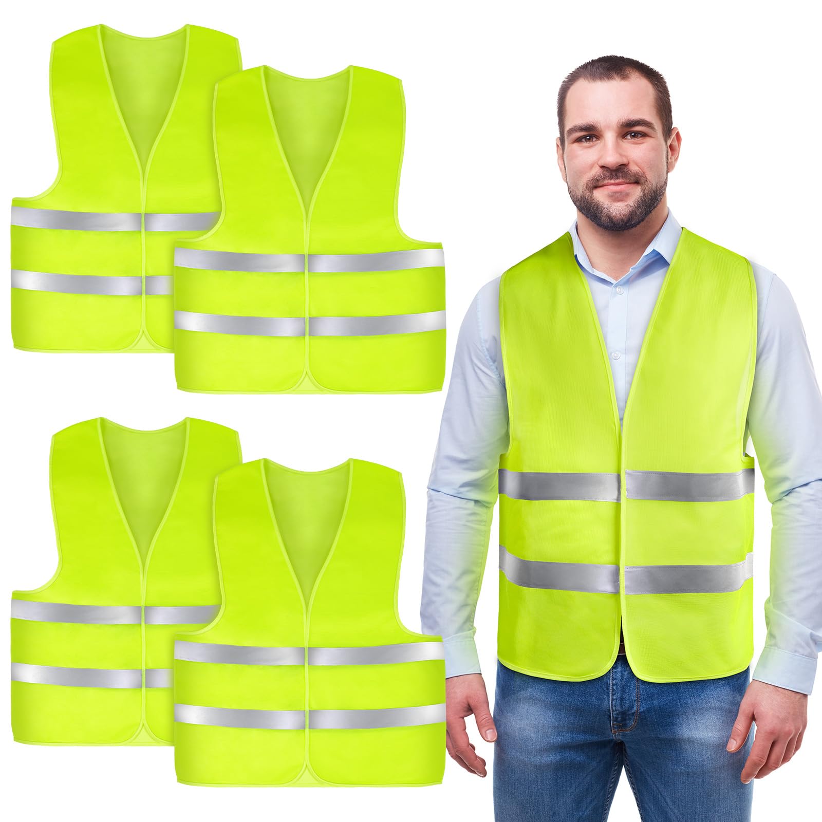 AYBUY 4 Pack Hi Vis Vests,High Visibility Vest,Safety Reflective Jacket Adjustable High-Visibility Gilet for Adult Men Women,Fit Traffic Work,Running,Surveyor,Fluorescent Yellow-Green