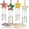 MEZOOM 8pcs Christmas Wooden Windchimes for Kid, Make Your Own 3D Star Wind Chimes Star Hanging Decoration Xmas DIY Art Craft for Christmas Winter Wonderland Indoor Outdoor Hanging Decor