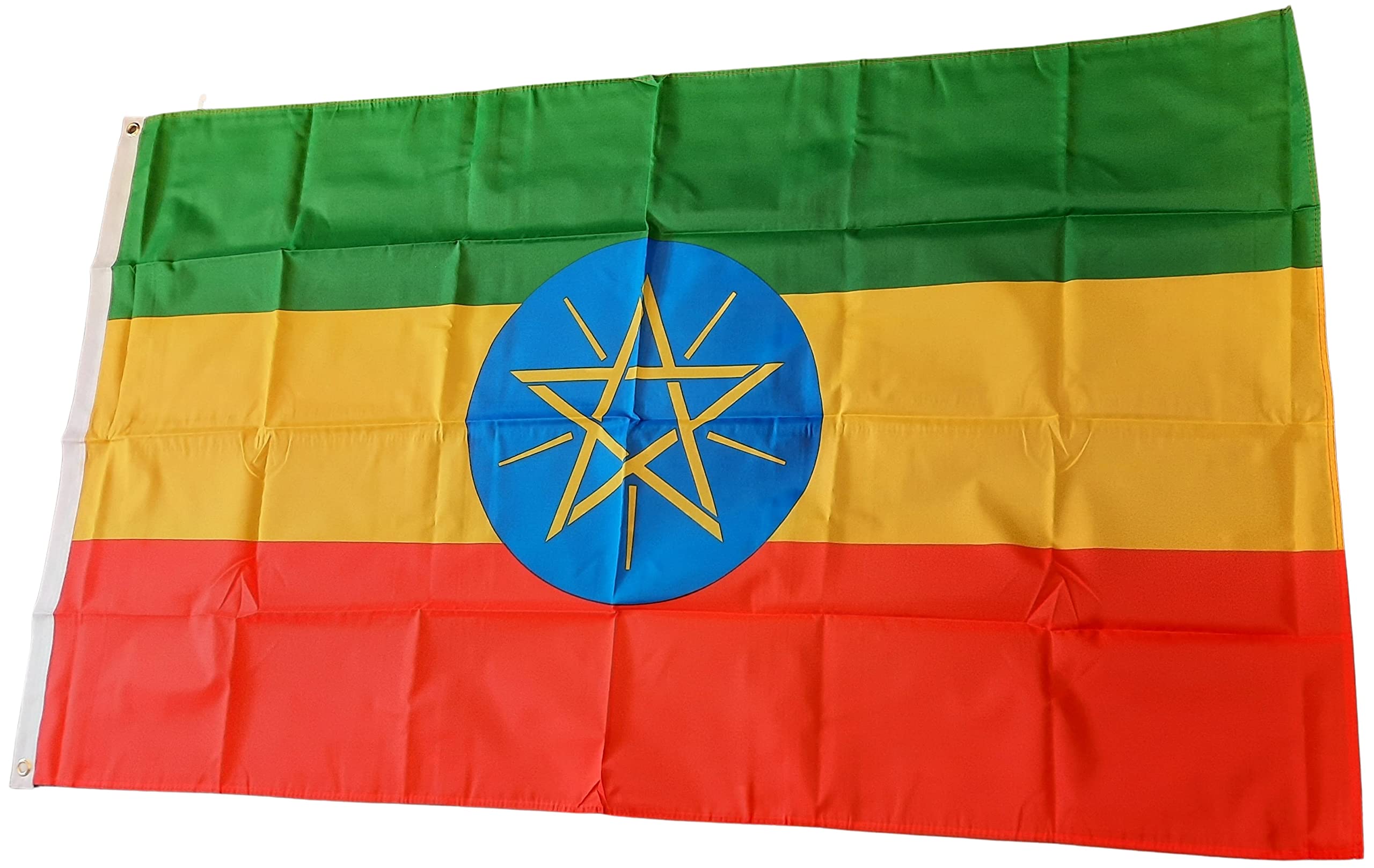 NWFlags Ethiopia Flag 5ft x 3ft 75d Premium Polyester Suitable For Flagpoles | Strong Polyester 5x3 foot material Ethiopian flag with Eyelets