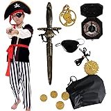 Pirate Costume Kids Deluxe Costume Pirate Sword Compass Earring Purse Coins Medallion Pirate Accessories for Halloween Party