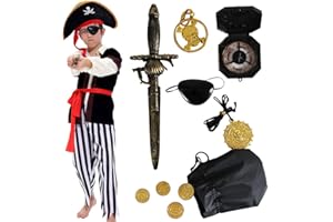 Tacobear Pirate Costume Kids Boy Halloween Dress Up Costume & Pirate Hat Sword Eye Patch Compass Earring Purse Coin Medallion