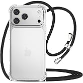 YESPURE for iPhone 17 Pro Clear Crossbody Case Adjustable Neck Lanyard Case Strap Women Soft TPU Bumper Phone Cover Shockproof Protective Mobile Cover for iPhone 17 Pro - Black