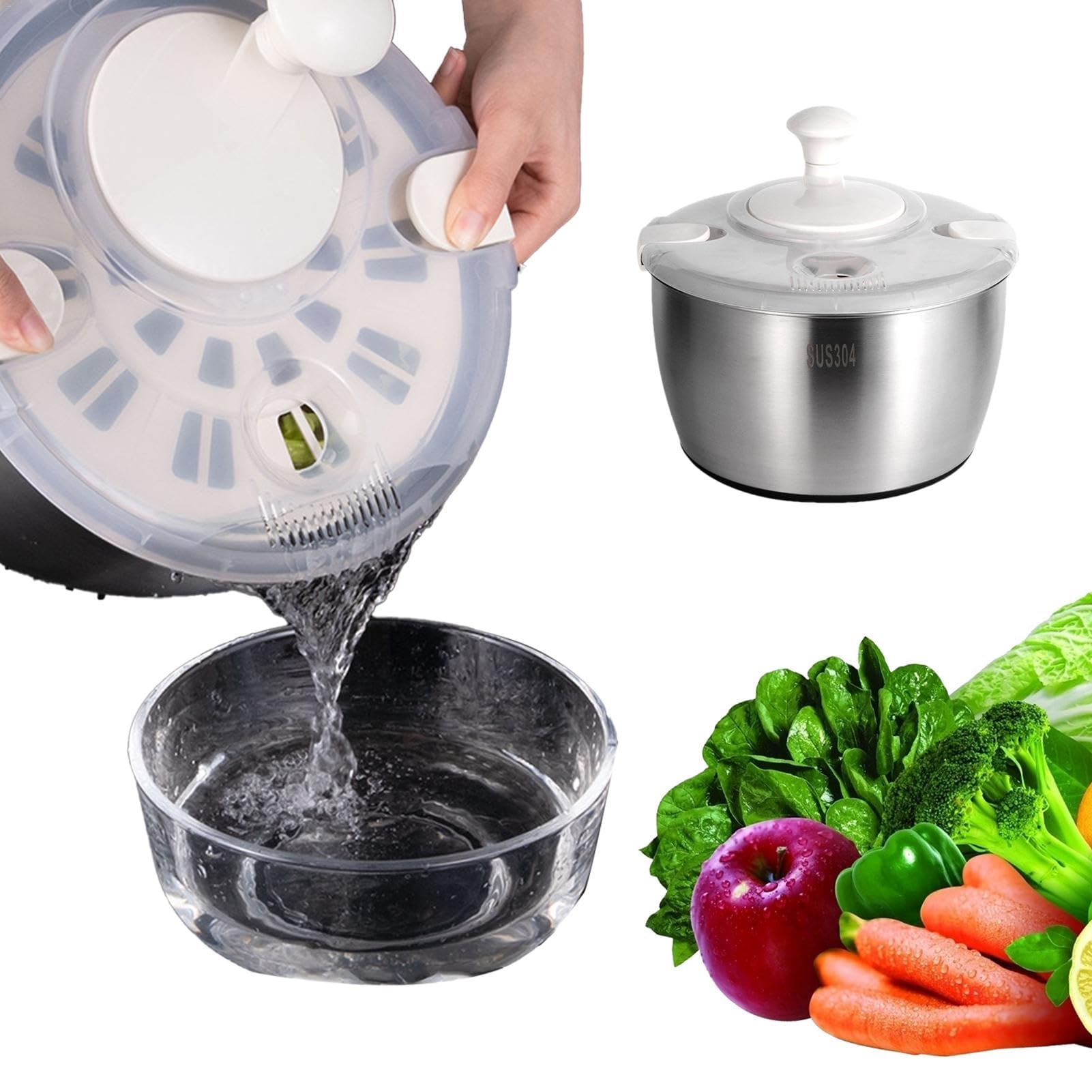Sonhomay Salad Spinner 5L Large Multi- Use Salad Spinner with Drain Manual Lettuce Cleaner Vegetable Spinner Fruit Washer