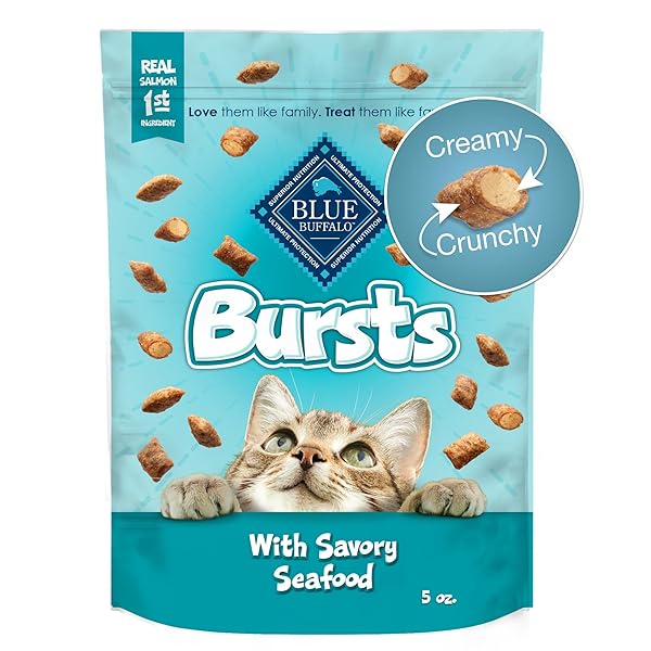 BLUE BUFFALO BURSTS CRUNCHY & CREAMY CAT TREATS, GREAT FOR TRAINING, SAVORY SEAFOOD, 5-OZ BAG
