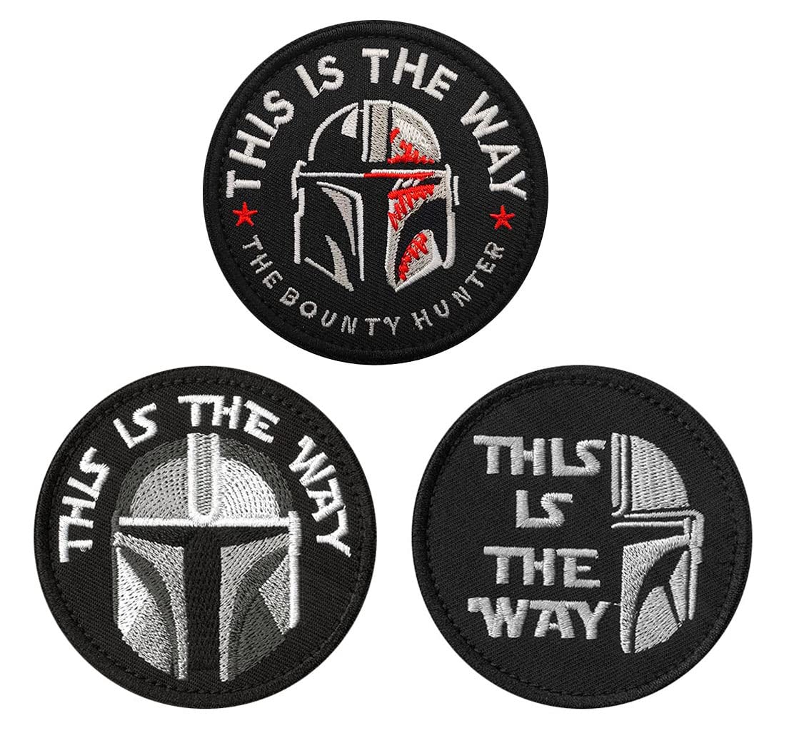3 Pieces This is the Way Full/Half Helmet Tactical Bounty Hunter Patch Funny Morale Military Emblem Embroidery Hook and Loop Patch for Jacket Backpacks Clothes Vest Uniforms