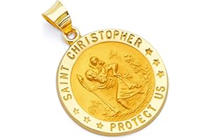 GoldenMine Fine Jewelry Collection 14k Yellow Gold Hollow Religious St. Christopher Pendant