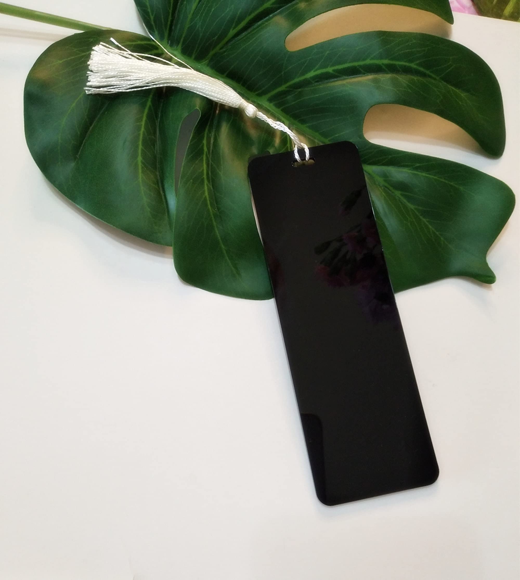 10pcs Acrylic Rectangular Bookmark Banks,Blank Acrylic Sheet,Acrylic Blank Bookmark with Tassels for DIY Projects and Present Tags (Black)