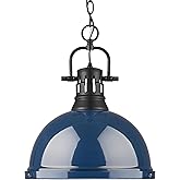 Golden Lighting Duncan 1-Light Pendant with Chain in Matte Black with Matte Navy