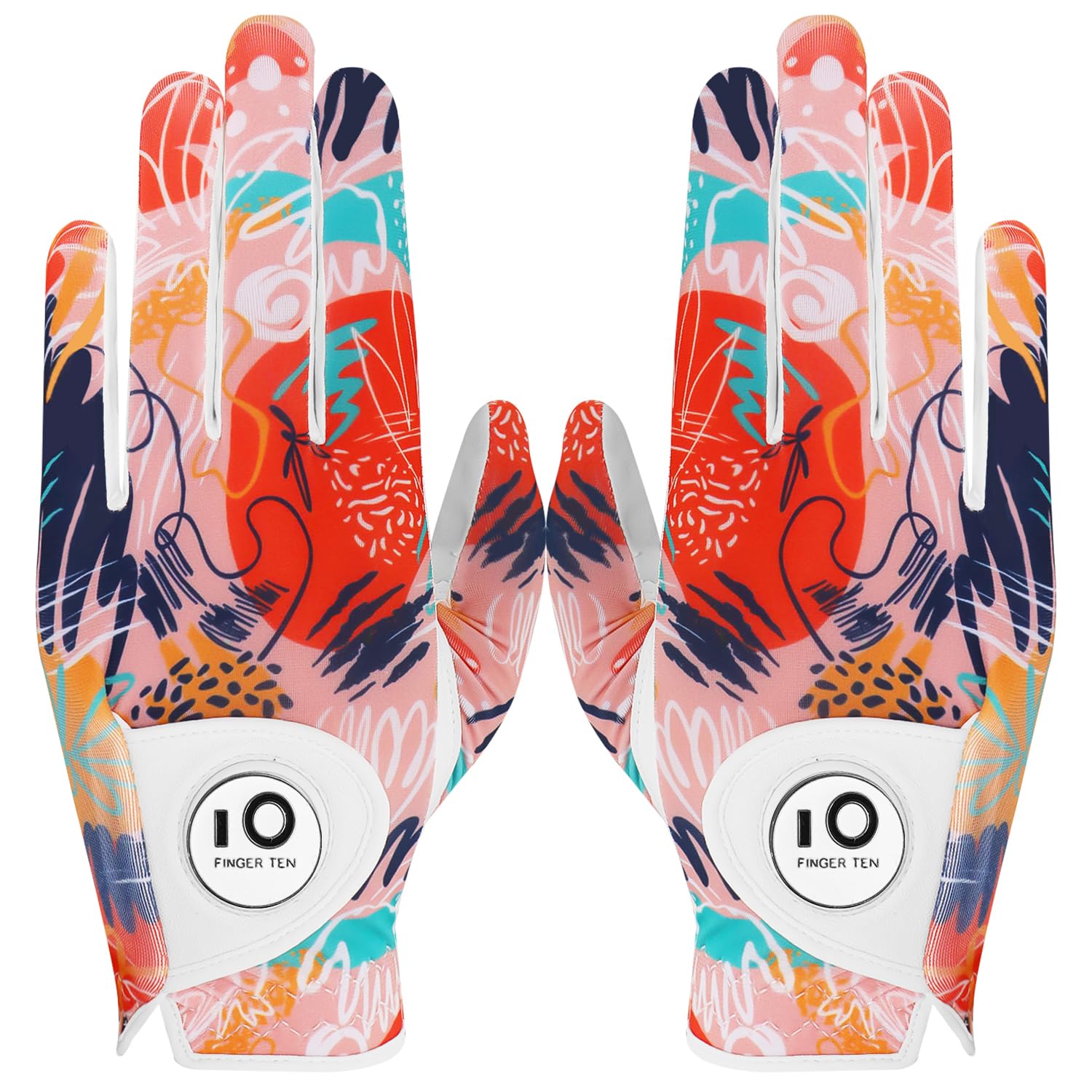 FINGER TEN Golf Gloves Ladies Pair for Left and Right Hand Leather,Golf Gloves for Women Weathersof Comfortable (Orange, Small) — image 1