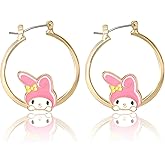 Sanrio Hello Kitty and Friends Women’s Hoop Earrings - Enamel Hello Kitty, Kuromi, My Melody Official License Gifts