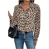 GORGLITTER Women's Cheetah Leopard Print Button Up Blouse Fall Long Sleeve Business Casual Office Work Shirt Top Dressy