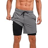 ECUPPER Mens Swim Trunks with Compression Liner Board Shorts with Zipper Pockets Quick Dry Swimwear Beach Bathing Swimsuit