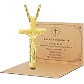 DS Christian Cross Necklace for Men Women-18K Gold Stainless Steel Crucifix Necklaces with Inspirational Bible Verse Religious Gift for Prayer Faith Jesus/God-Catholic Christian Pendant Jewelry