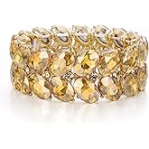 BriLove Wedding Bridal Elegant Crystal Double Row Teardrop Rhinestones Cluster Stretch Bangle Bracelet for Bride